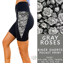 Load image into Gallery viewer, Batch #547 - Set in Style Collection - Closes 6/24 - ETA late August - Gray Rose Pocket Print Biker Short
