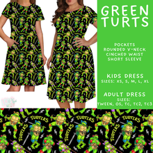 Load image into Gallery viewer, Batch #586 - Cool Characters 18 - Closes 9/16 - ETA mid Nov - Green Turts Adult &amp; Kids Dresses
