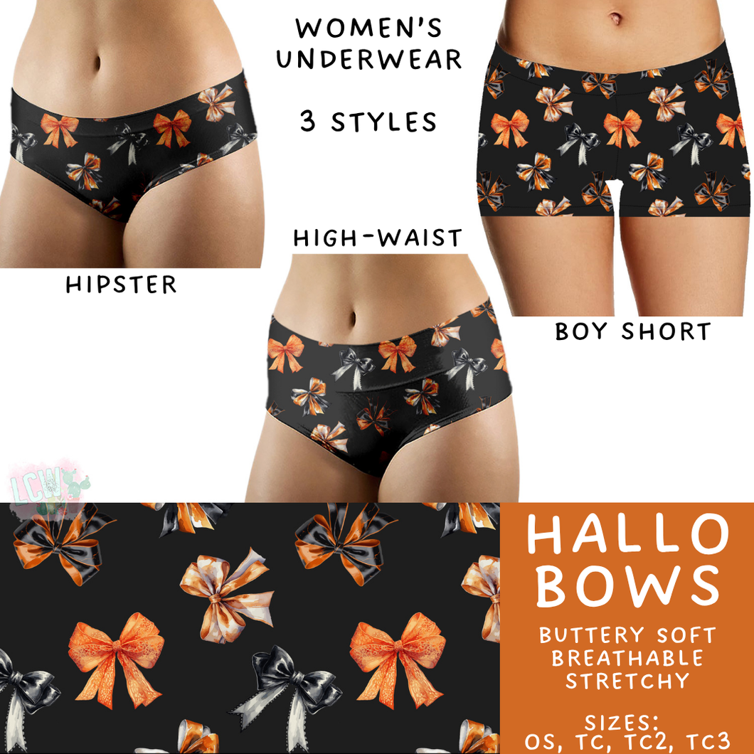 Ready To Ship - Hallo Bows Women's Underwear - Boy Short TC2 & TC3 - High Waist OS & TC - Hipster TC