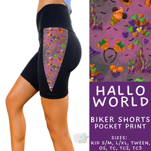 Load image into Gallery viewer, Batch #568 - Halloween Spooky Sets 3 - Closes 8/12 - ETA early October - Hallo World Side Panel Biker Shorts
