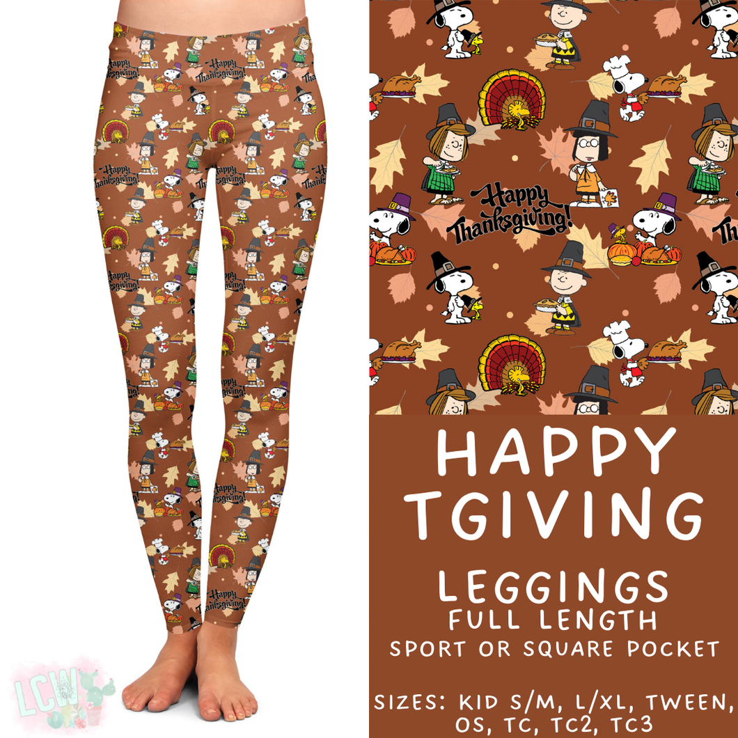 Ready to Ship - Happy TGiving Full Length Leggings - Sport Pocket OS & TC2 - Square Pocket TC