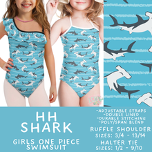Load image into Gallery viewer, Batch #543 - Pool Party 2 - Closes 6/15 - ETA early/mid August - HH Shark Girl's Swimsuit

