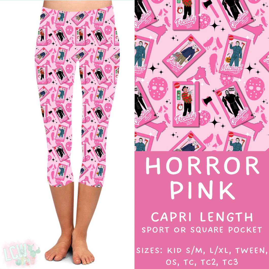 Ready to Ship - Horror Pink Capri Length Leggings - TC2 Sport Pocket