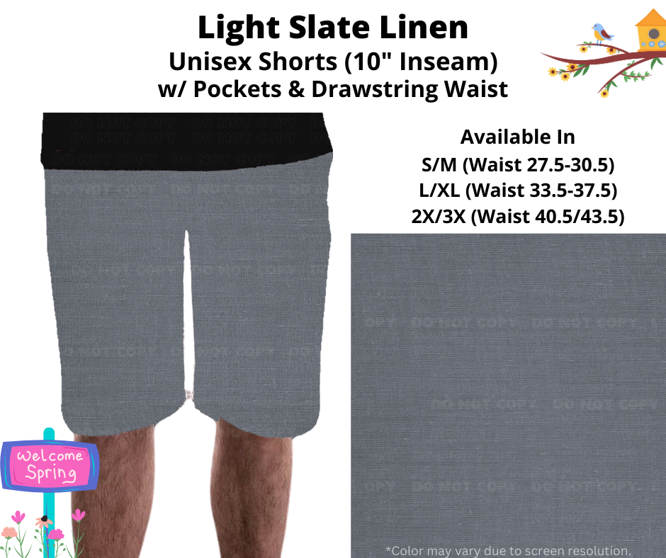 Preorder! Closes 1/8. ETA April. Light Slate Linen Unisex Shorts