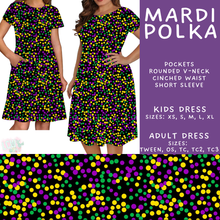 Load image into Gallery viewer, Batch #605 - Mardi Party - Closes 10/28 - ETA late Dec - Mardi Polka Adult &amp; Kids Dresses
