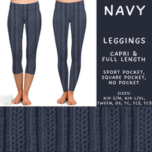 Load image into Gallery viewer, Batch #596 - Sweater Weather - Closes 10/9 - ETA early Dec - Navy Full and Capri Length Leggings
