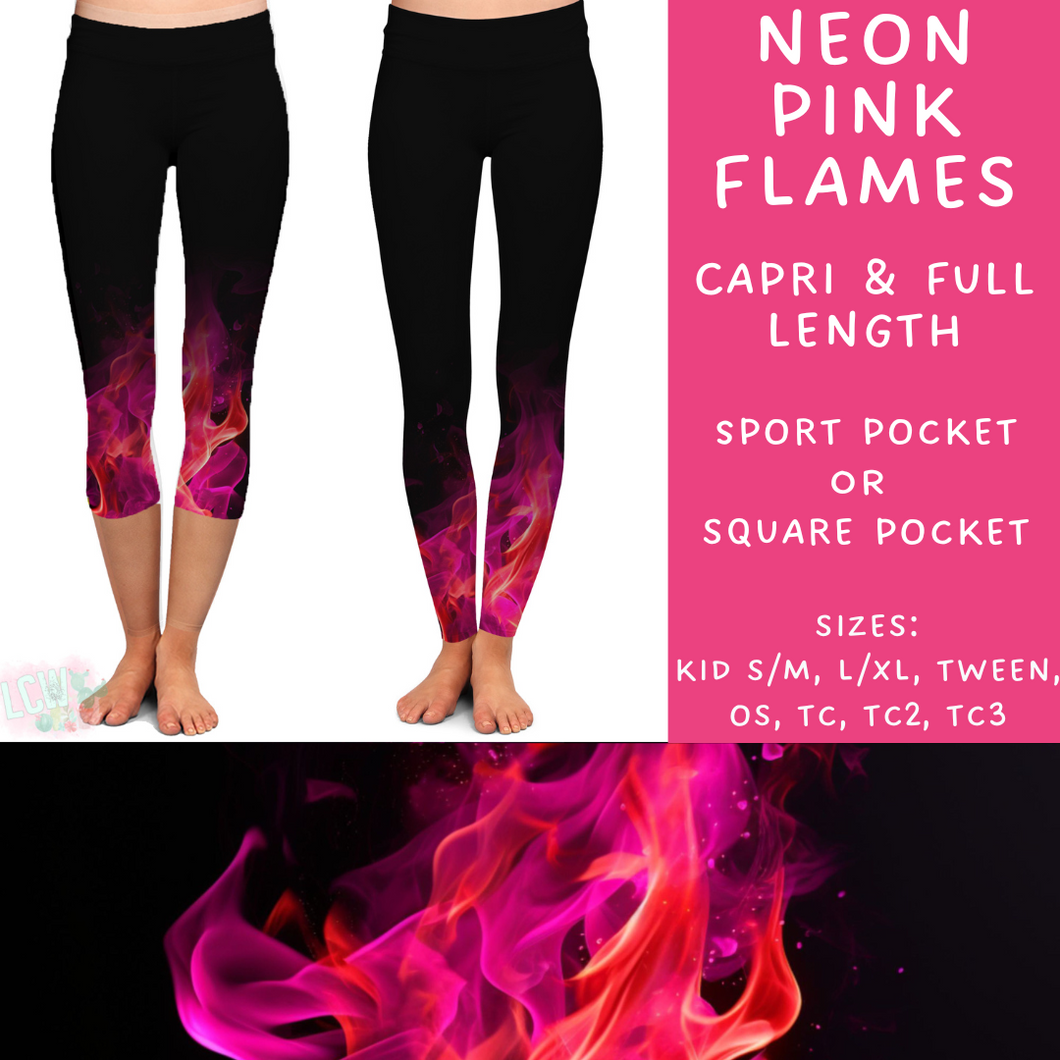 Ready To Ship - Neon Pink Flames Full Length Leggings