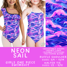 Load image into Gallery viewer, Batch #543 - Pool Party 2 - Closes 6/15 - ETA early/mid August - Neon Sail Girl's Swimsuit
