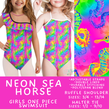 Load image into Gallery viewer, Batch #543 - Pool Party 2 - Closes 6/15 - ETA early/mid August - Neon Sea Horse Girl's Swimsuit
