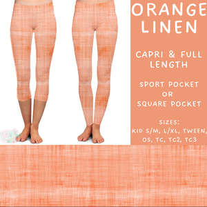 Ready To Ship - Orange Linen Capri Length Leggings - TC Square Pocket