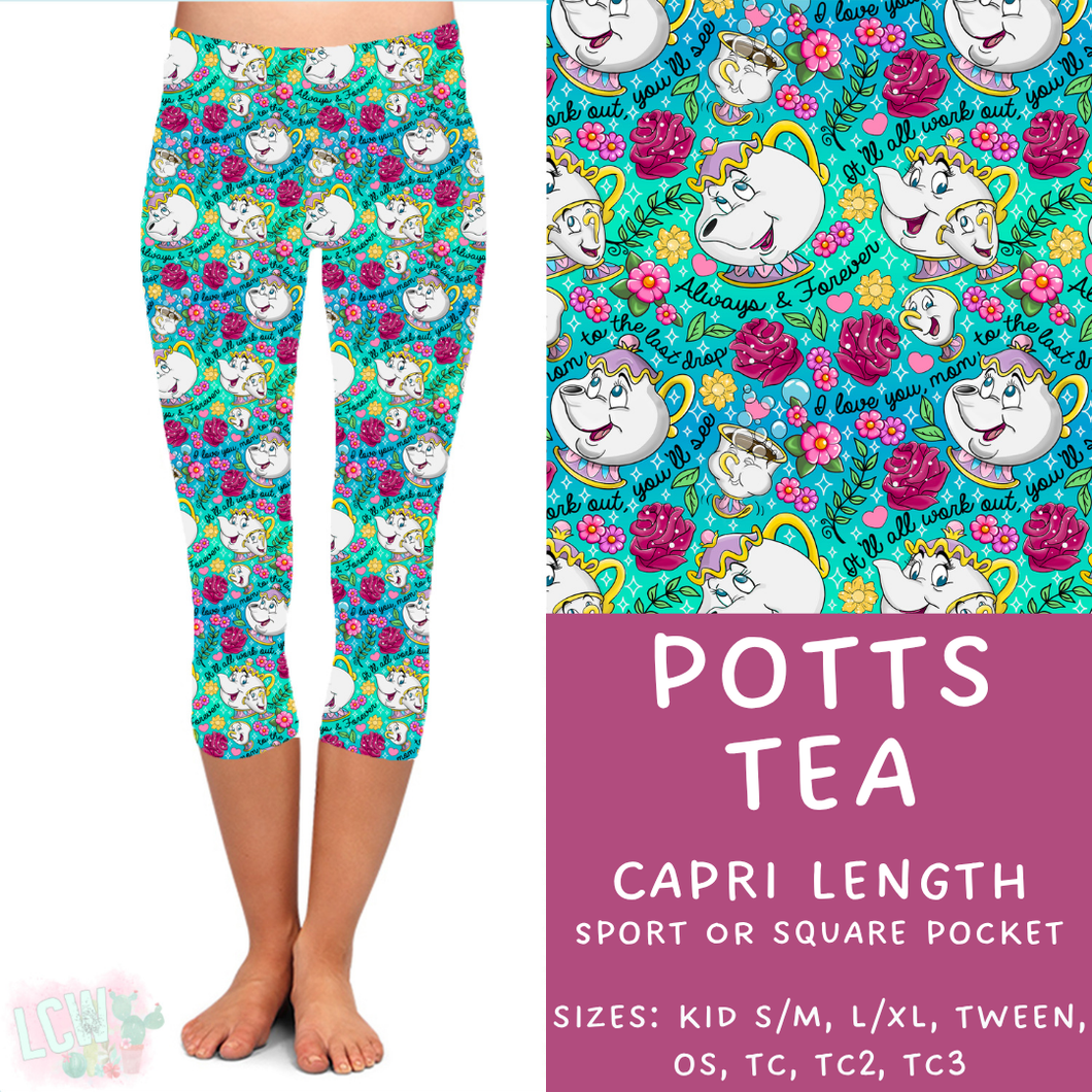 Ready to Ship - Potts Tea Capri Length Leggings - OS, TC & TC2 Sport Pocket