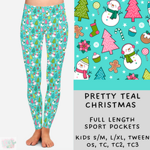 Load image into Gallery viewer, Ready To Ship - Pretty Teal Christmas Leggings
