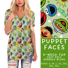 Load image into Gallery viewer, Batch #308 - Storybook Collection 2 - Closes 3/21 - ETA mid May - Puppet Faces V-Neck Tee
