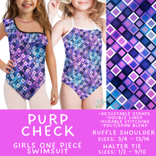Load image into Gallery viewer, Batch #543 - Pool Party 2 - Closes 6/15 - ETA early/mid August - Purp Check Girl's Swimsuit
