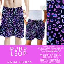 Load image into Gallery viewer, Batch #543 - Pool Party 2 - Closes 6/15 - ETA early/mid August - Purp Leop Boys' &amp; Men's Swim Trunks

