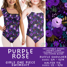 Load image into Gallery viewer, Batch #543 - Pool Party 2 - Closes 6/15 - ETA early/mid August - Purple Rose Girl's Swimsuit

