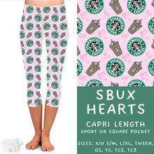 Load image into Gallery viewer, Batch #370 - Fun Run 12 - Closes 7/8 - ETA early Sept - Sbux Hearts Capri Length Leggings
