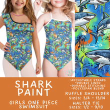 Load image into Gallery viewer, Batch #543 - Pool Party 2 - Closes 6/15 - ETA early/mid August - Shark Paint Girl's Swimsuit
