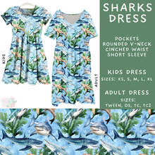 Load image into Gallery viewer, Batch #307 - Sea Life - Closes 3/20 - ETA mid May - Sharks Adult &amp; Kids Dresses
