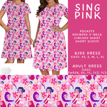 Load image into Gallery viewer, Batch #601 - Cool Characters 19 - Closes 10/21 - ETA mid Dec - Sing Pink Adult &amp; Kids Dresses
