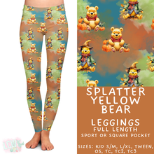 Load image into Gallery viewer, Ready to Ship - Splatter Yellow Bear Full Length Leggings - Sport Pocket OS &amp; TC &amp; Square Pocket TC
