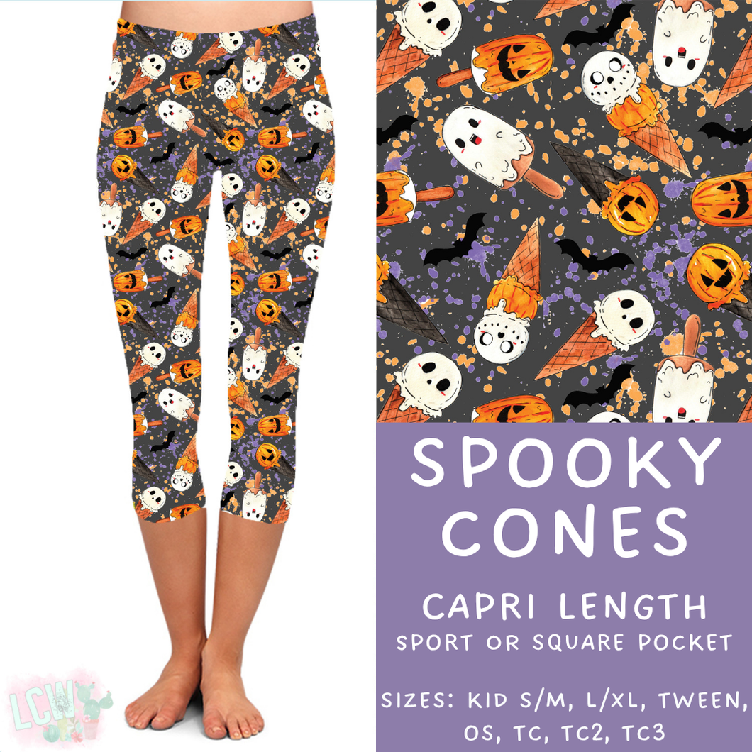 Ready to Ship - Spooky Cones Capri Length Leggings - OS Sport Pocket & TC2 Square Pocket