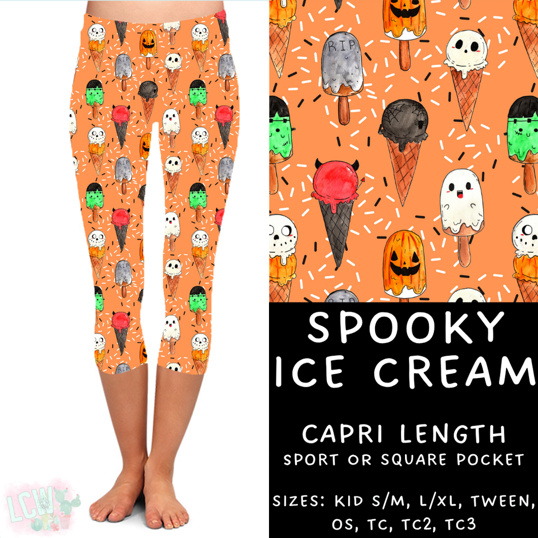 Ready to Ship - Spooky Ice Cream Capri Length Leggings - OS Sport Pocket & TC2 Square Pocket