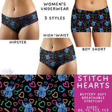 Load image into Gallery viewer, Ready to Ship - Stitch Hearts Women&#39;s Underwear - Hipster &amp; High Waist
