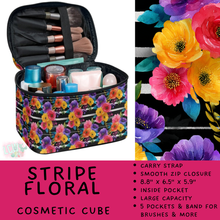 Load image into Gallery viewer, Batch #559 - Cosmetic Cube Collection - Closes 7/22- ETA late Sept - Stripe Floral Cosmetic Cube
