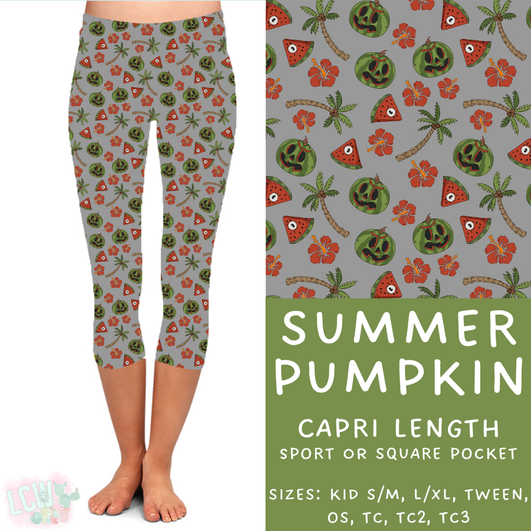 Ready to Ship - Summer Pumpkin Capri Length Leggings - TC2 Square Pocket