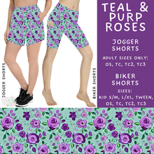 Load image into Gallery viewer, Ready to Ship - Teal &amp; Purp Roses Jogger Shorts - TC2
