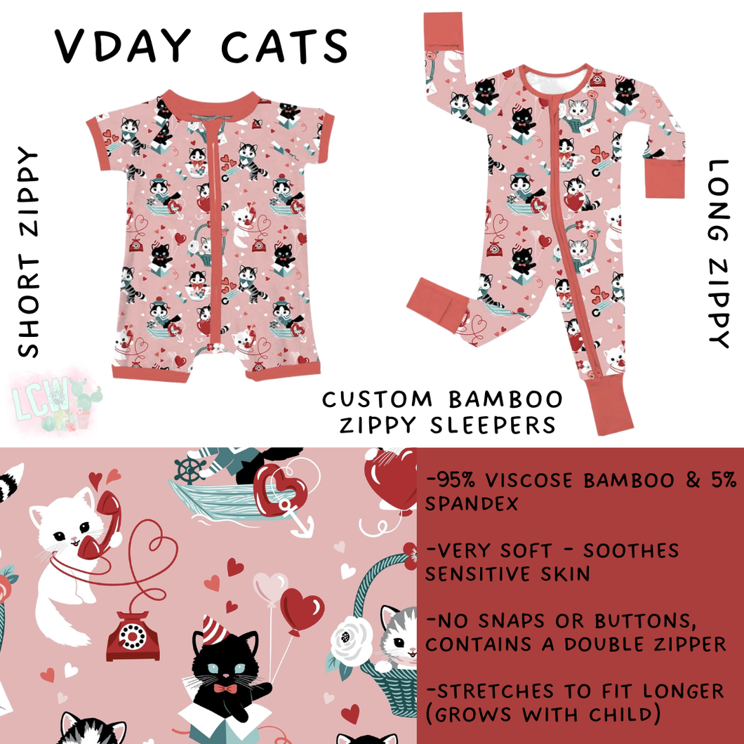 Batch #455 - Little Dreamers Lucky in Love - Closes 11/27 - ETA mid January - Vday Cats Short and Long Zippy Sleeper