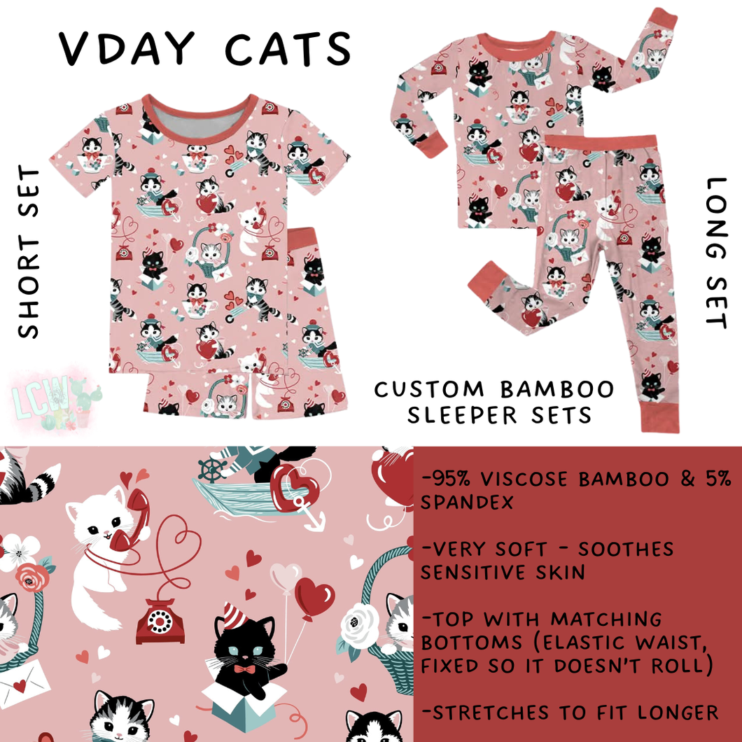 Batch #455 - Little Dreamers Lucky in Love - Closes 11/27 - ETA mid January - Vday Cats Bamboo Short and Long Sleeper Set