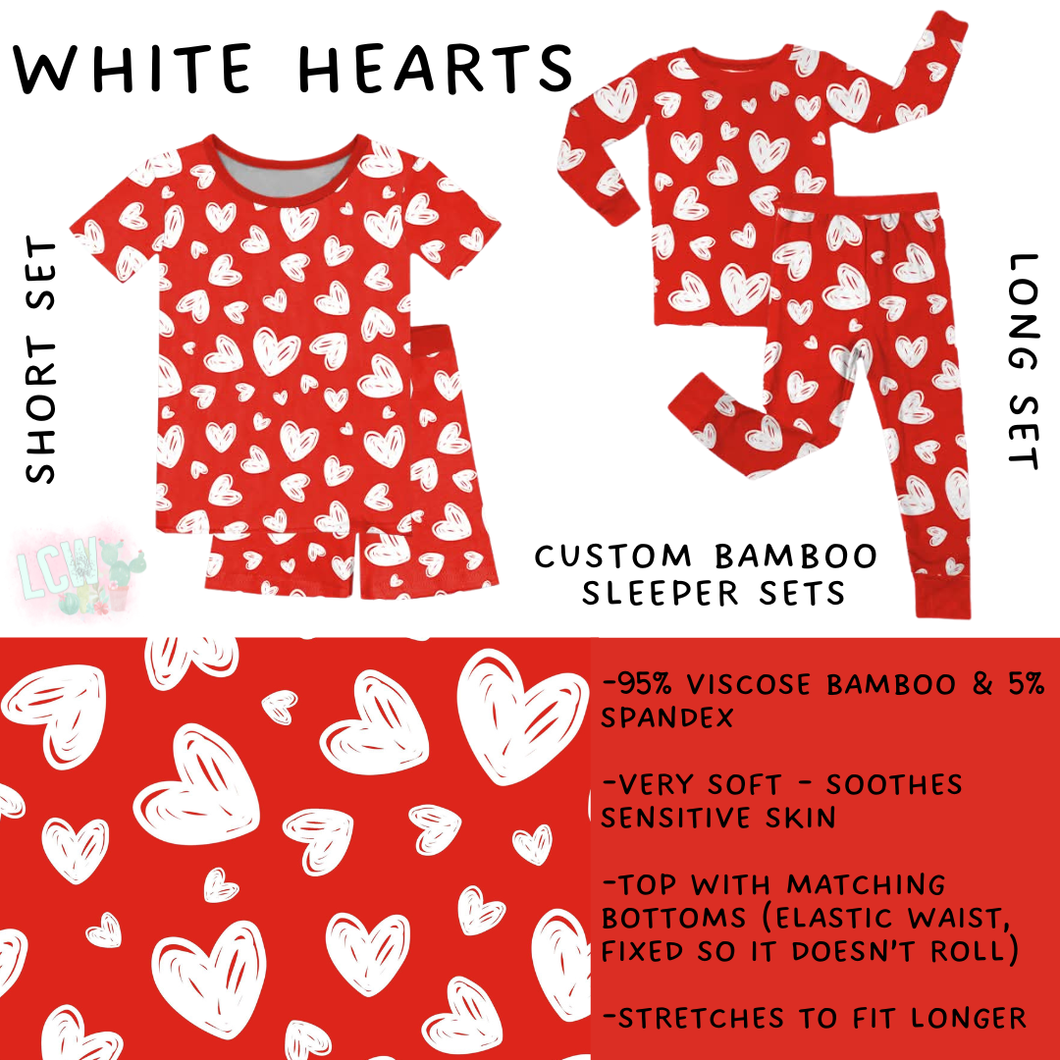 Batch #455 - Little Dreamers Lucky in Love - Closes 11/27 - ETA mid January - White Hearts Bamboo Short and Long Sleeper Set