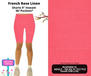 Preorder! Closes 1/8. ETA April. French Rose Linen 9" Inseam Shorts w/wo Pockets