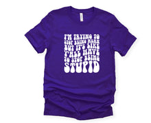 Load image into Gallery viewer, Wholesale Stop Being Stupid Graphic Tee - Purple
