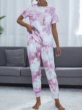 Load image into Gallery viewer, Tie-Dye Round Neck Top and Pants Lounge Set
