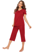 Load image into Gallery viewer, V-Neck Short Sleeve Top and Pants Lounge Set
