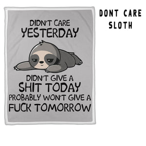 MINKY THROW BLANKET-NOT TODAY SLOTH