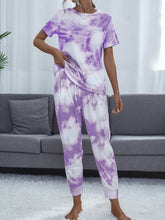 Load image into Gallery viewer, Tie-Dye Round Neck Top and Pants Lounge Set
