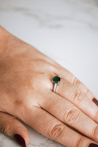 Sandy Emerald Cushion Sterling Silver Ring