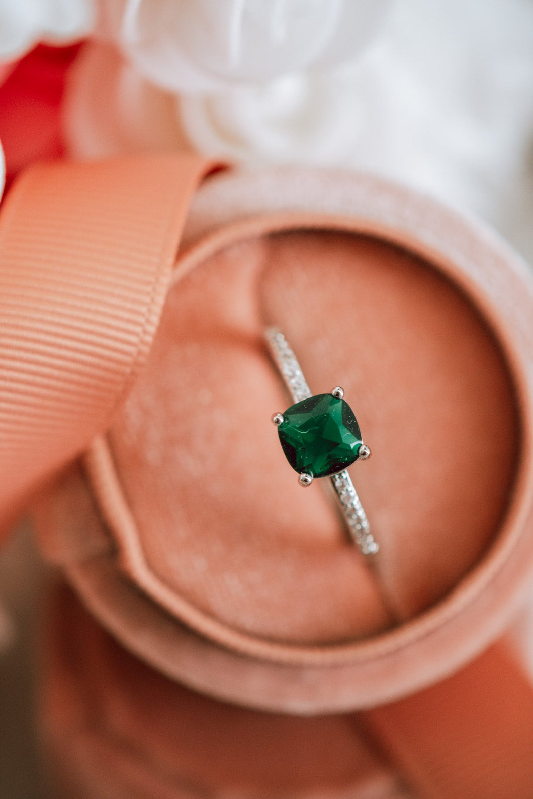 Sandy Emerald Cushion Sterling Silver Ring