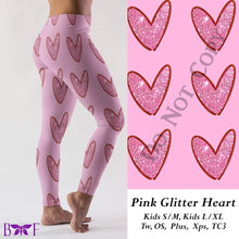 Load image into Gallery viewer, Pink Glitter Heart leggings, Capris, Full and Capri length loungers and joggers Preorder #1222
