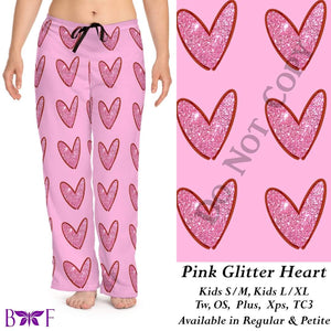 Pink Glitter Heart leggings, Capris, Full and Capri length loungers and joggers Preorder #1222