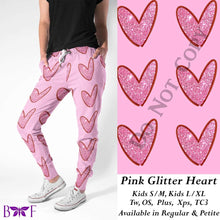Load image into Gallery viewer, Pink Glitter Heart leggings, Capris, Full and Capri length loungers and joggers Preorder #1222
