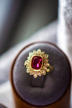 Load image into Gallery viewer, Victoria Ruby Radiant Cut Gold Ring
