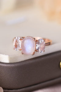 Natural Moonstone 925 Sterling Silver Three Stone Ring