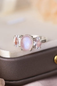 Natural Moonstone 925 Sterling Silver Three Stone Ring