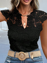 Load image into Gallery viewer, Cutout Lace Detail Notched Blouse
