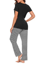 Load image into Gallery viewer, Pocketed Short Sleeve Top and Striped Pants Lounge Set
